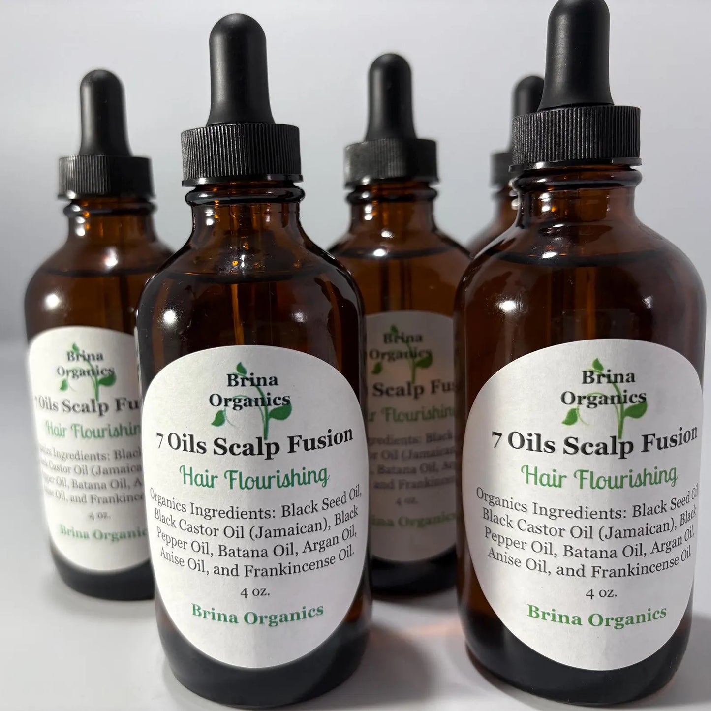 7 Oils Scalp Fusion, Hair Flourishing, 4 oz. in Glass tinted bottles, Brina Organics