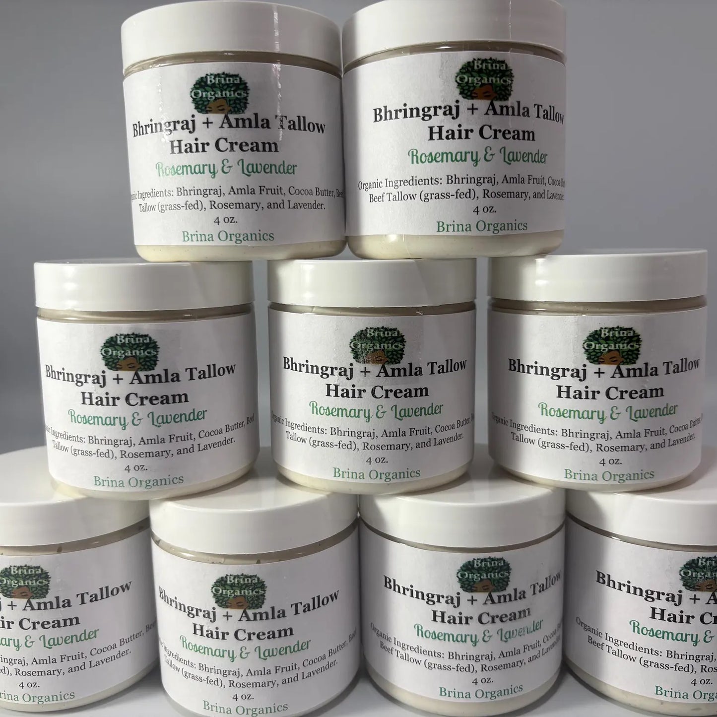 Bhringraj + Amla Tallow Hair Cream, Rosemary and Lavender Infused, for Dry Hair and Scalp, Brina Organics