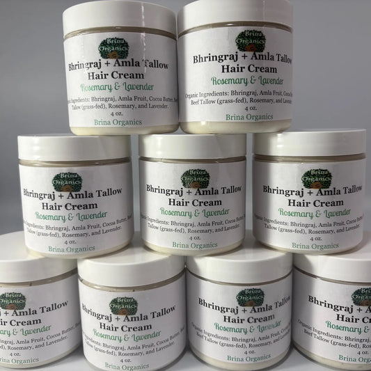 Bhringraj + Amla Tallow Hair Cream, Rosemary and Lavender Infused, for Dry Hair and Scalp, Brina Organics