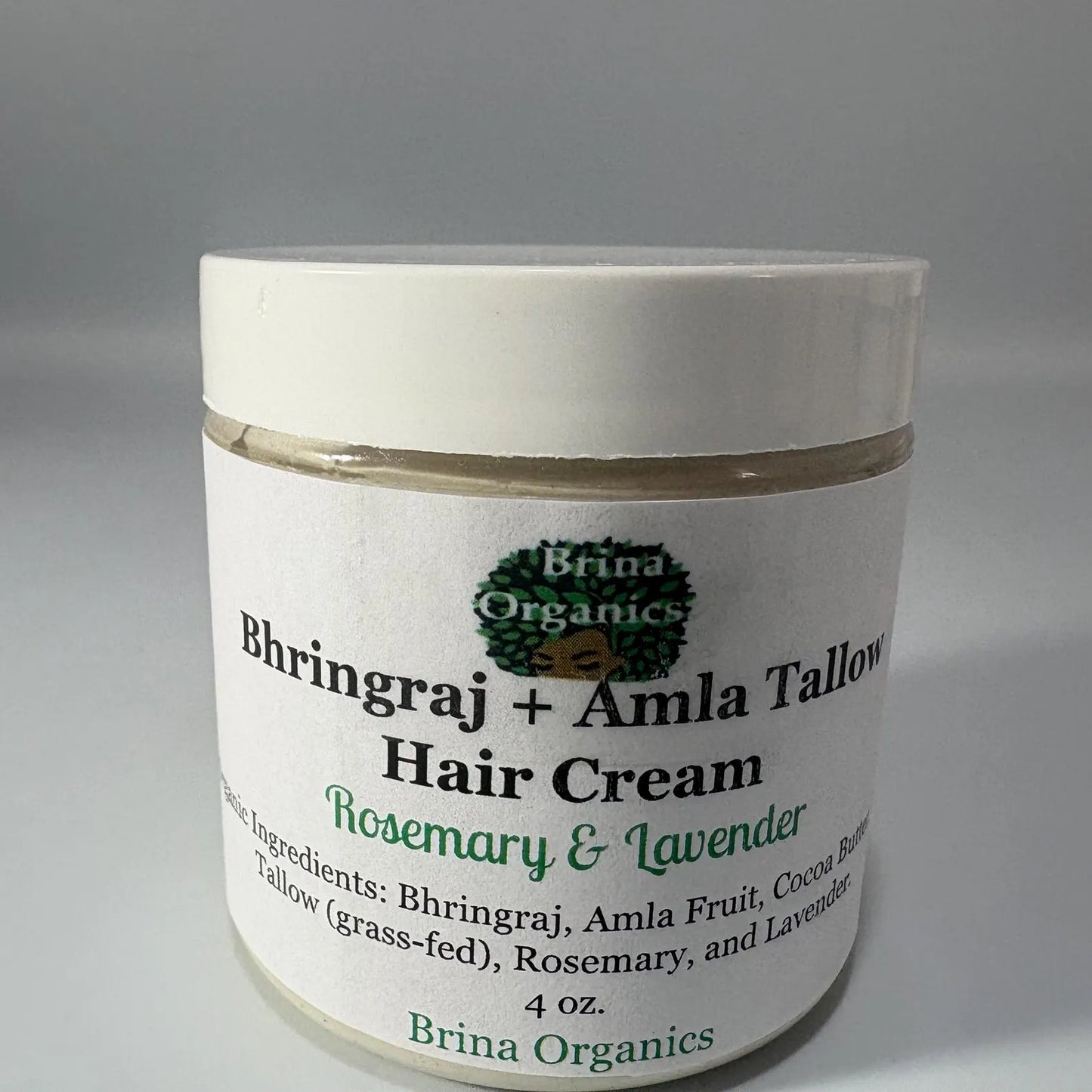 Bhringraj + Amla Tallow Hair Cream, Rosemary and Lavender Infused, for Dry Hair and Scalp, Brina Organics