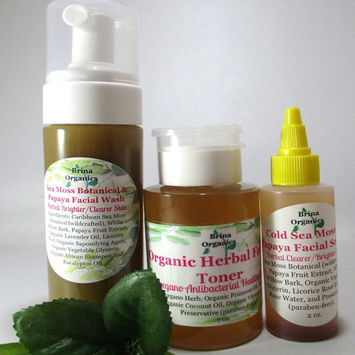 Organic Sea Moss Skincare Bundle - Facial Wash, Toner, and Serum