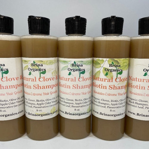 Natural Clove & Biotin Shampoo 8 oz. - 16 oz., Hair Growth Shampoo, Brina Organics