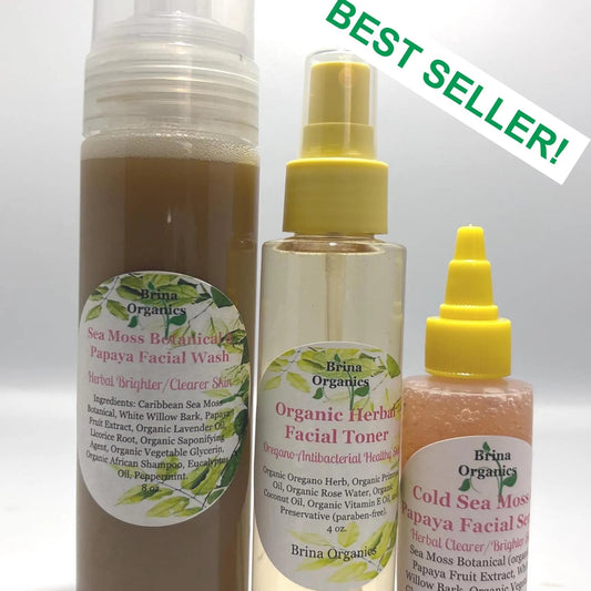 Organic Sea Moss Skincare Bundle - Facial Wash, Toner, and Serum