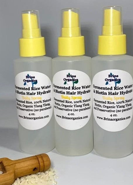 Fermented Rice Water & Biotin Hair Hydrate, Daily Hair Growth Spray, Brina Organics