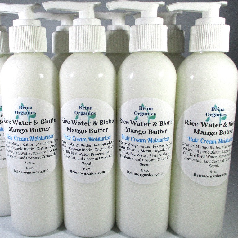 Rice Water & Biotin Mango Butter Hair Cream Moisturizer, Brina Organics