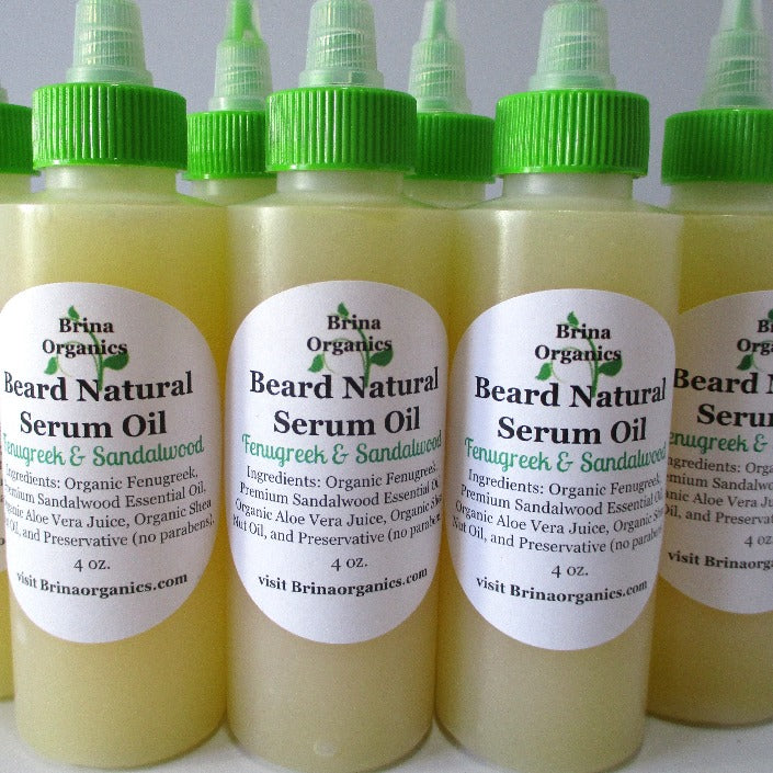 Beard Natural Serum Oil 2 oz. - 4 oz., Fenugreek & Sandalwood, Brina Organics