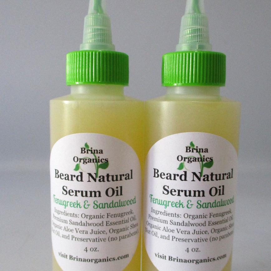 Beard Natural Serum Oil 2 oz. - 4 oz., Fenugreek & Sandalwood, Brina Organics
