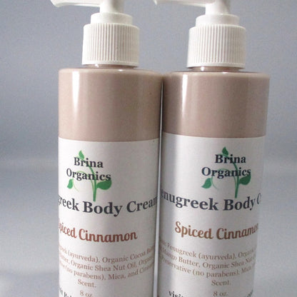 Fenugreek Body Cream 8 oz. or 16 oz. Spiced Cinnamon, Brina Organics