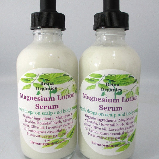 Magnesium Lotion Serum Potent Formula, Glass Bottle with Dropper, Brina Organics