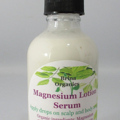 Magnesium Lotion Serum Potent Formula, Glass Bottle with Dropper, Brina Organics