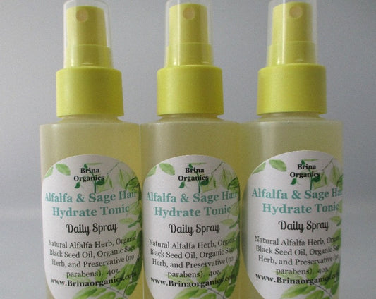 Alfalfa & Sage Hair Hydrate Tonic, Daily Hair Growth Spray, Brina Organics