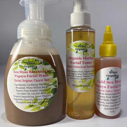 Organic Sea Moss Skincare Bundle  - Facial Wash, Toner, and Serum