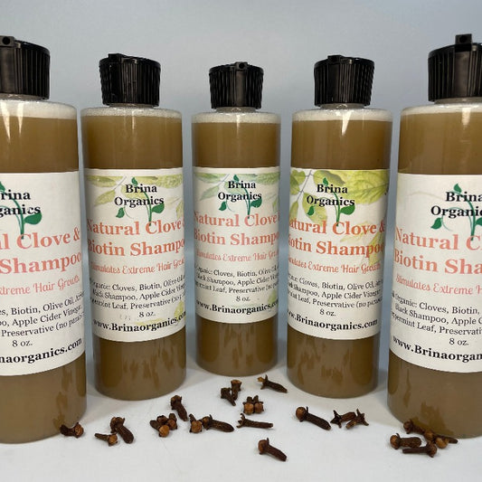 Natural Clove & Biotin Shampoo 8 oz. - 16 oz., Hair Growth Shampoo, Brina Organics