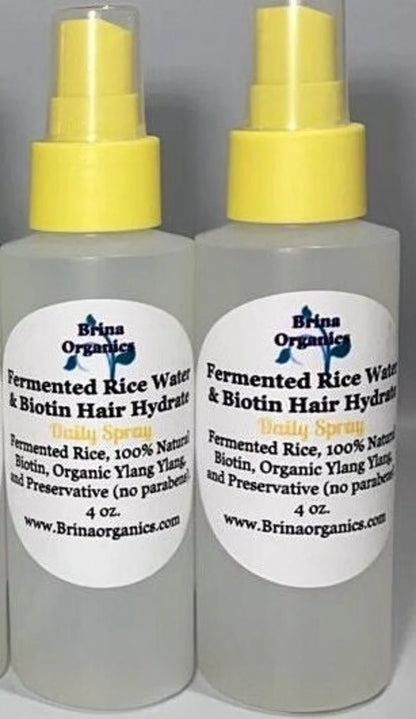 Fermented Rice Water & Biotin Hair Hydrate, Daily Hair Growth Spray, Brina Organics