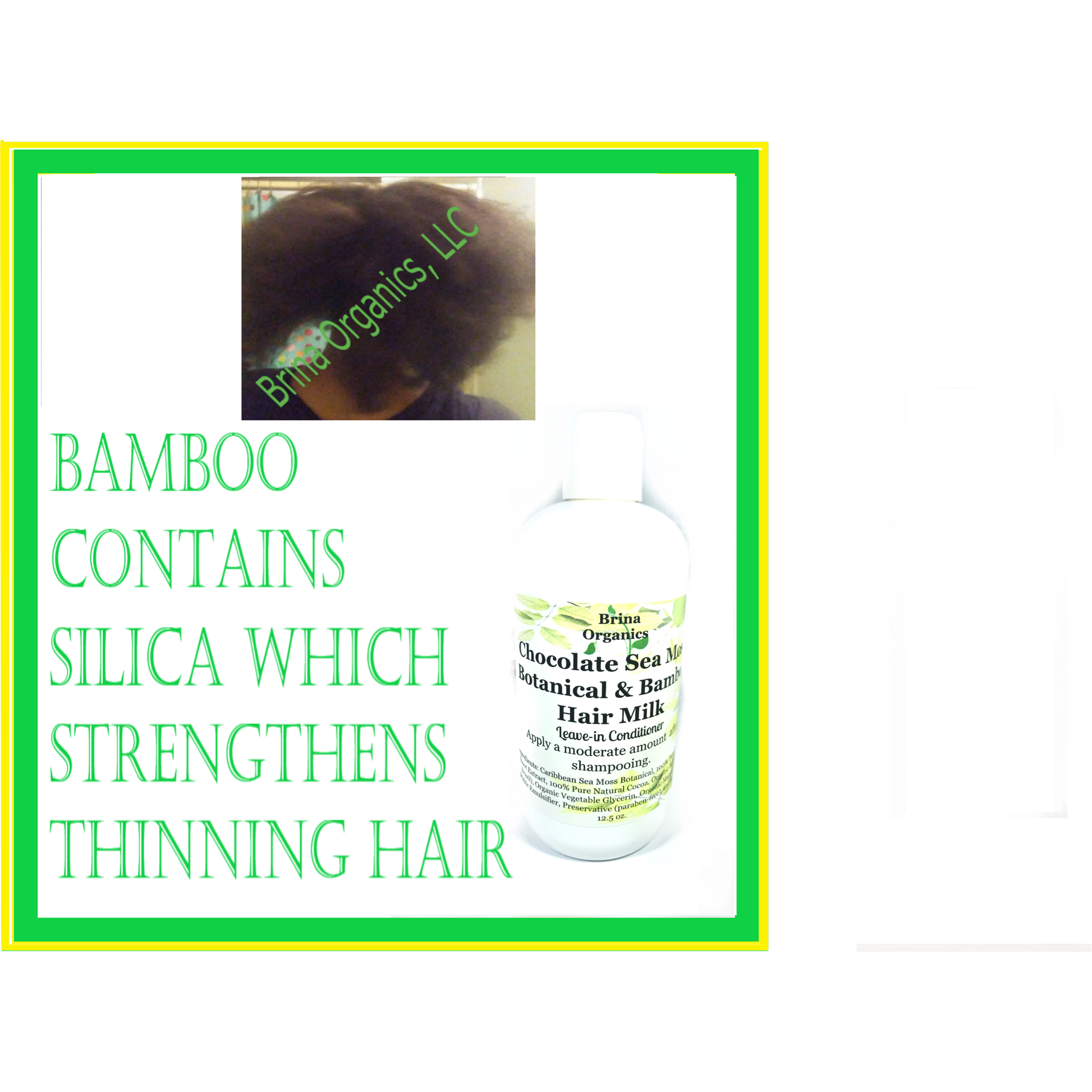 Chocolate Sea Moss Botanical & Bamboo Hair Conditioner, Silica Leave-in Hair Milk, Brina Organics