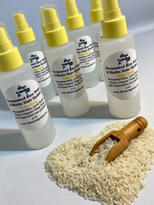 Fermented Rice Water & Biotin Hair Hydrate, Daily Hair Growth Spray, Brina Organics